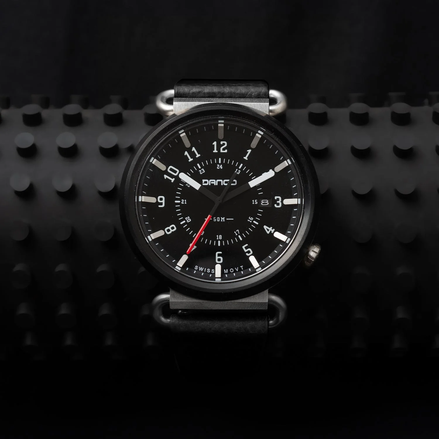TK-01 - TREK WATCH WITH ITALIAN LEATHER STRAP - JET BLACK